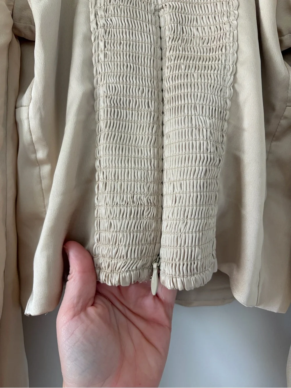 Abercrombie & Fitch Champagne Puff Long Sleeves Peasant Boho Satin Blouse Top S